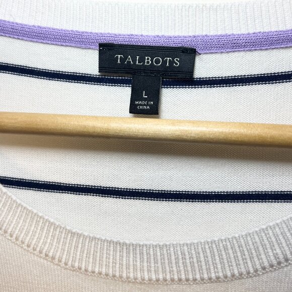 Talbots Cat Embroidered Striped Short Sleeve Sweater – Size Large - Picture 4 of 6